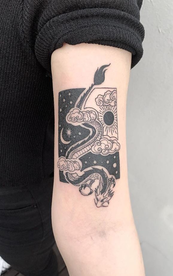 Black And Gray Dragon Tattoo