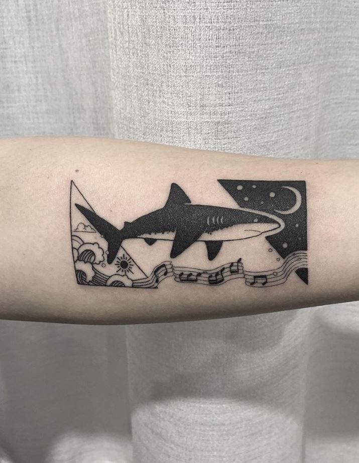 Black And Gray Shark Tattoo