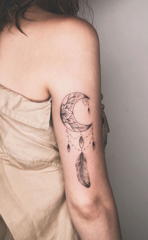 Moon & Feather Tattoo
