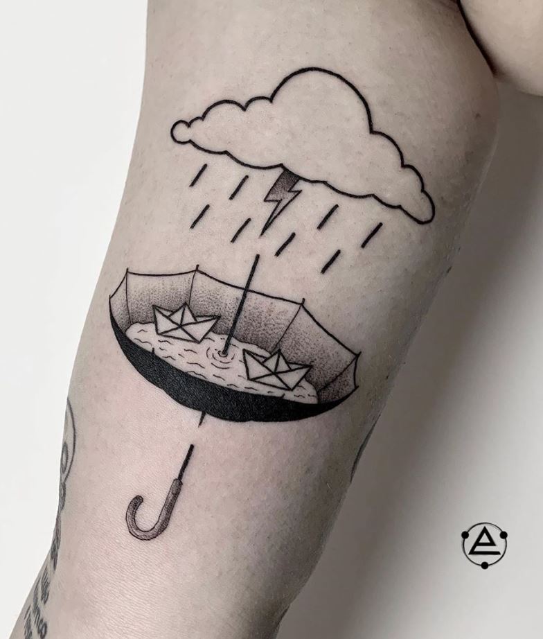Black And Gray Rain Tattoo