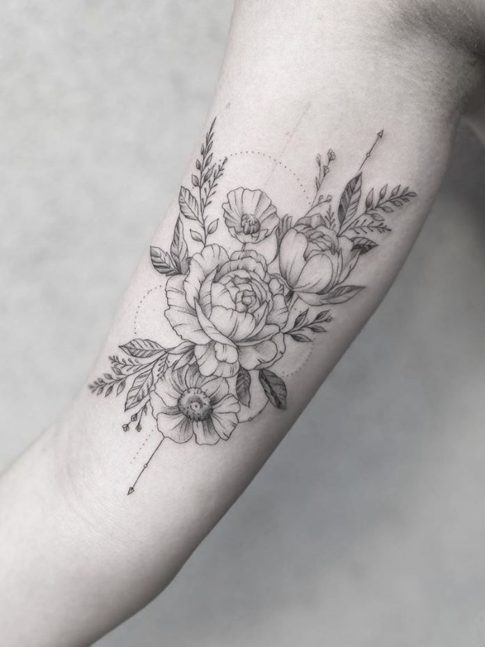 Black & Gray Flowers Tattoo