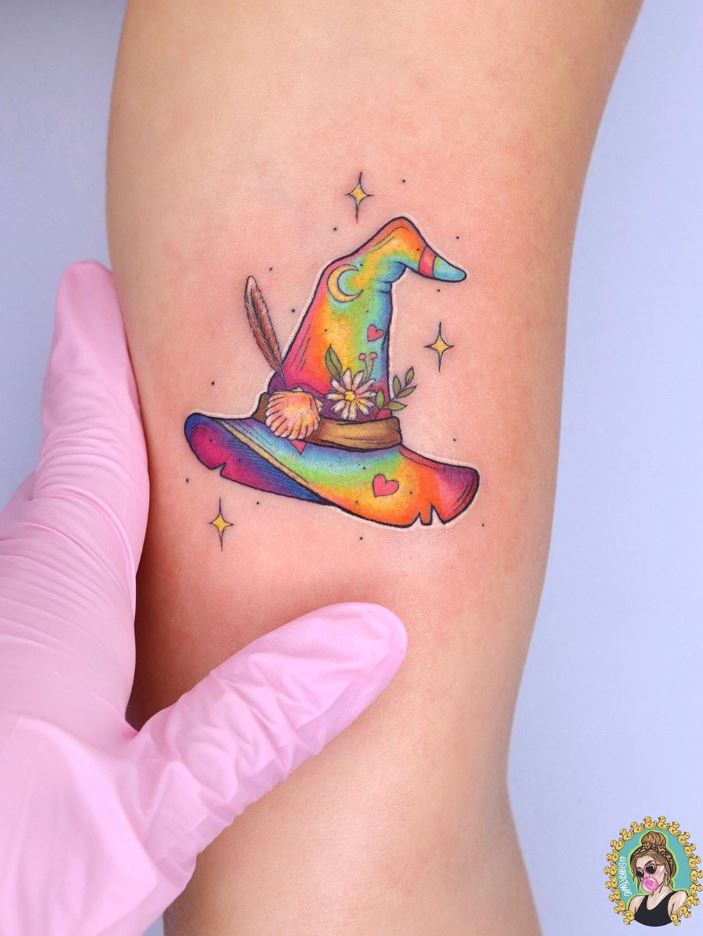 Colorful Witch Hat Tattoo