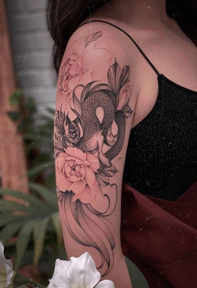 Marvelous Flower Dragon Tattoo